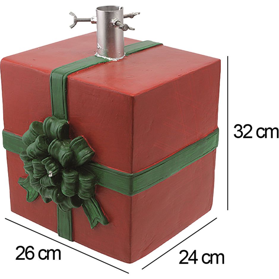 Base Albero di Natale a Forma di Pacco Regalo con Supporto Universale 26x24x32cm