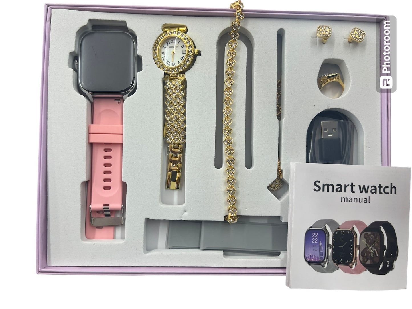 OROLOGIO SMARTWATCH + COLLANA,ANELLO,BRACCIALE ORECCHINI,OROLOGIO