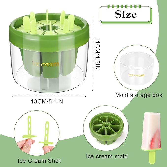 Stampi per gelato, stampi per ghiaccioli in silicone con portaghiaccio rotondo, 8 pezzi