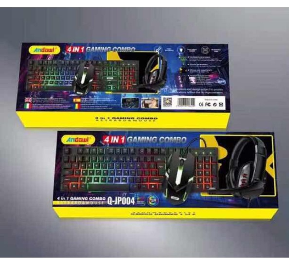 KIT GAMING TASTIERA PC MOUSE CUFFIE MOUSEPAD 4 IN 1 RETROILLUMINATO