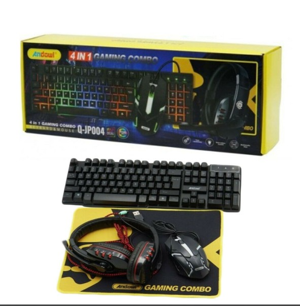 KIT GAMING TASTIERA PC MOUSE CUFFIE MOUSEPAD 4 IN 1 RETROILLUMINATO