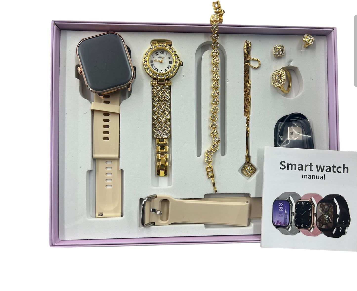 OROLOGIO SMARTWATCH + COLLANA,ANELLO,BRACCIALE ORECCHINI,OROLOGIO
