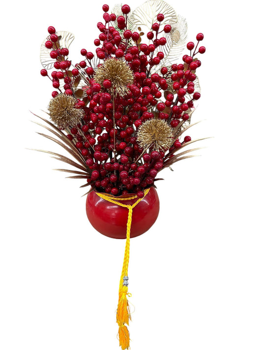 Composizione Fiori Artificiale bacche natalizie