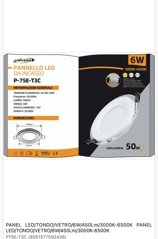 PANNELLO LED
DA INCASSO P-75E-T3C