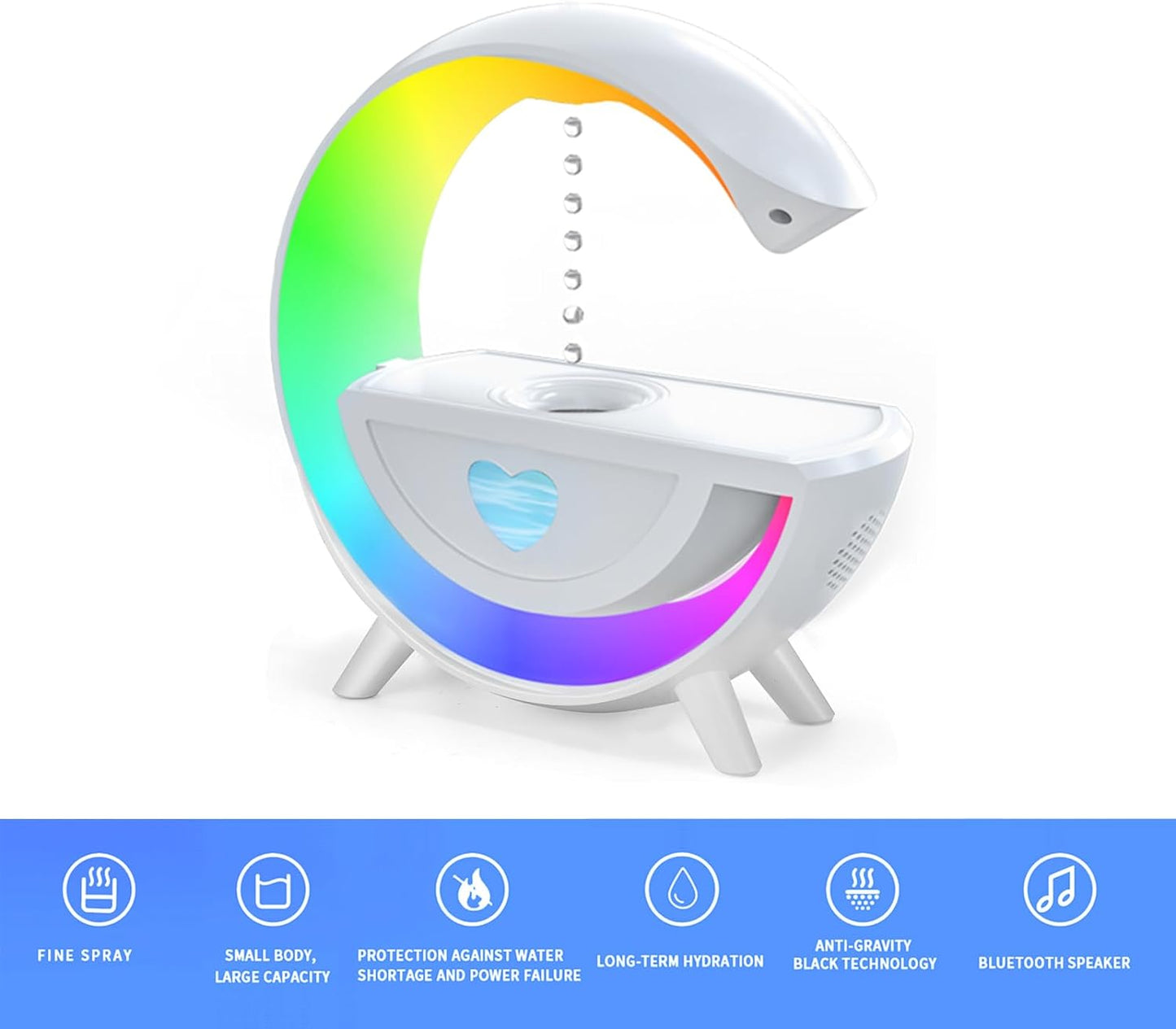 Umidificatore Antigravità 2 in 1 con Luce LED,Grande Capacità,Umidificatore ad Ultrasuoni per Aromaterapia,Altoparlante Bluetooth,per Ufficio,Camera da Letto