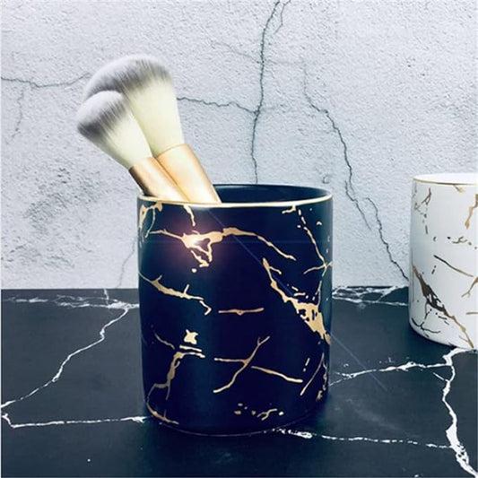 Portapenne Marmorizzato Fulmine Oro Pennello per Trucco Tazza Portaoggetti Tazza Tubo portaoggetti Arredamento per la casa (D 8.5 * 8Cm)