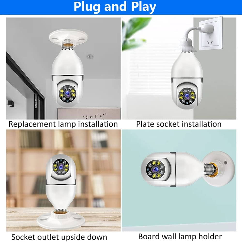Telecamera a bulbo, E27 WIFI 1080P 360 Gradi Monitoraggio Automatico Fotocamera Panoramica con Audio bidirezionale/Rilevamento del movimento/Telecamera di sicurezza