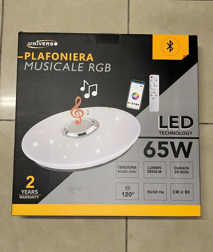 Universo Plafoniera LED 65W RGB dimmerabile cassa bluetooth smartphone APP telecomando IR
