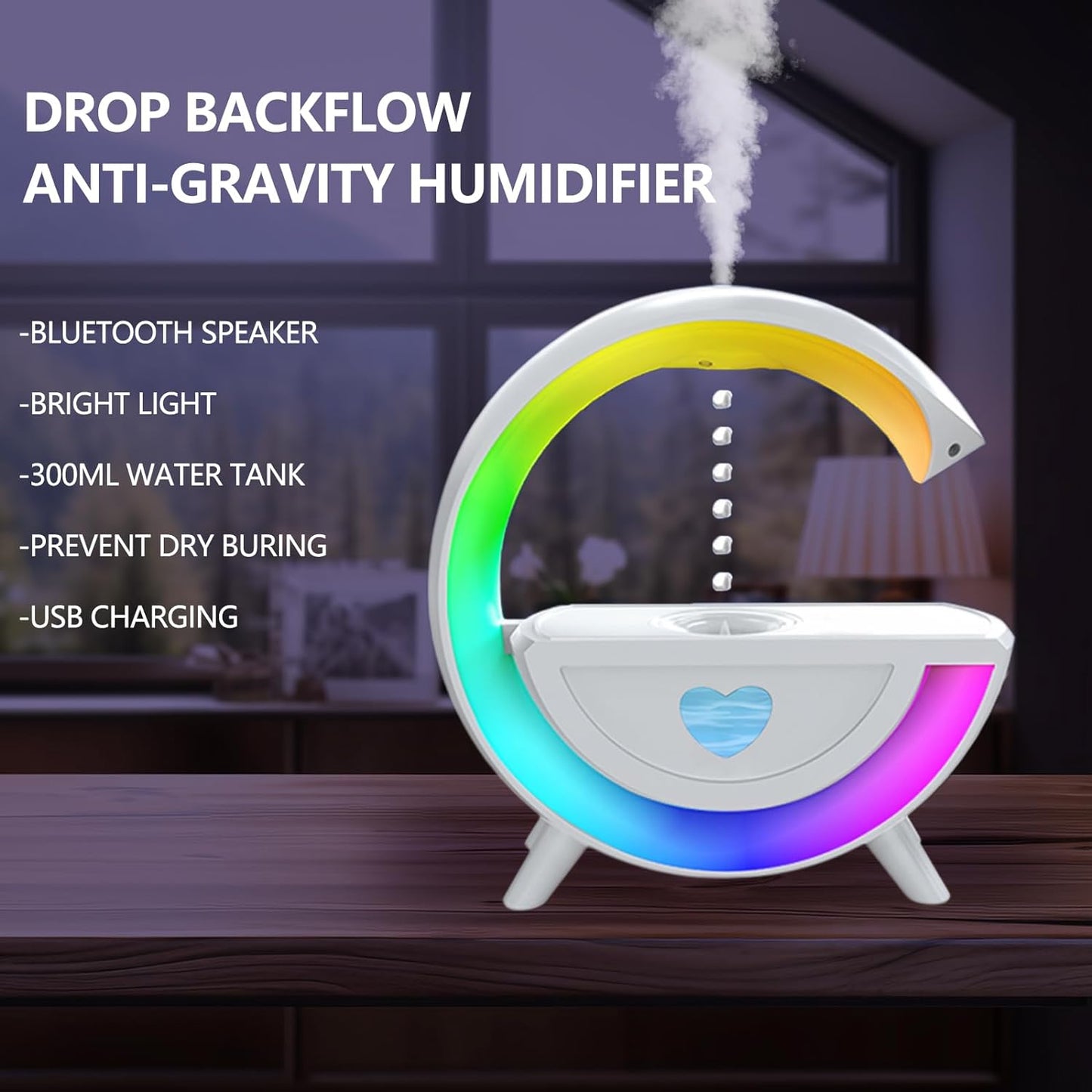 Umidificatore Antigravità 2 in 1 con Luce LED,Grande Capacità,Umidificatore ad Ultrasuoni per Aromaterapia,Altoparlante Bluetooth,per Ufficio,Camera da Letto