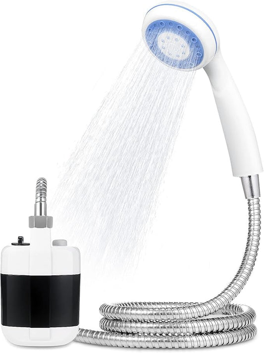 Doccia da campeggio portatile, pompa per doccia ricaricabile tramite USB, soffione doccia portatile da esterno, pompa l'acqua dal secchio in un flusso doccia stabile e delicato, per campeggio,