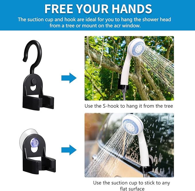 Doccia da campeggio portatile, pompa per doccia ricaricabile tramite USB, soffione doccia portatile da esterno, pompa l'acqua dal secchio in un flusso doccia stabile e delicato, per campeggio,