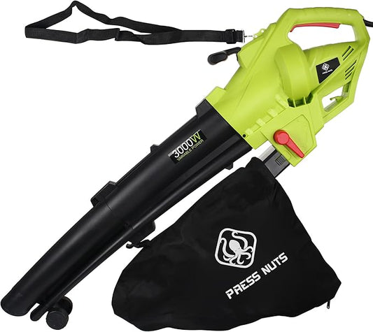 Soffiatore Elettrico per Foglie 3000W, 3 in 1 Aspiratore Trituratore e Soffiatore Soffia Foglie con Serbatoio di Raccolta 35lt Rotelle e Tracolla