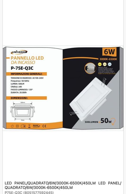 Pannello Led da incasso P-75E-Q3C