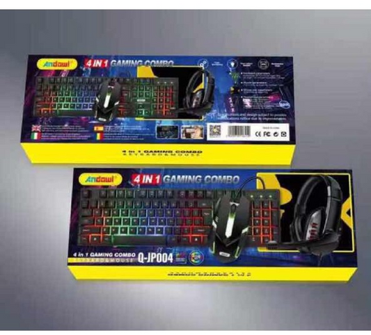 KIT GAMING TASTIERA PC MOUSE CUFFIE MOUSEPAD 4 IN 1 RETROILLUMINATO