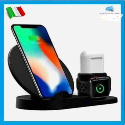 Caricabatteria wireless 3 in 1, stazione di ricarica da 7,5 W, dock per iPhone 15, 14, 13, Apple Watch ed AirPods e altri - Nero