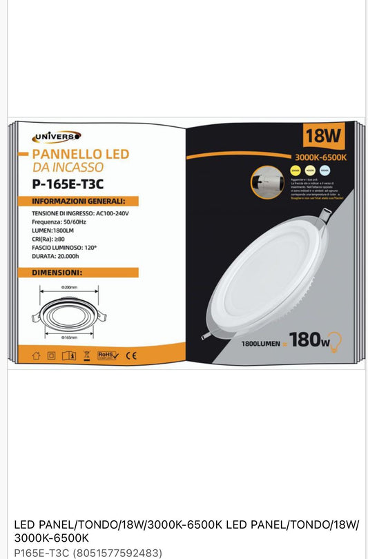 PANNELLO LED
DA INCASSO P-165E-T3C