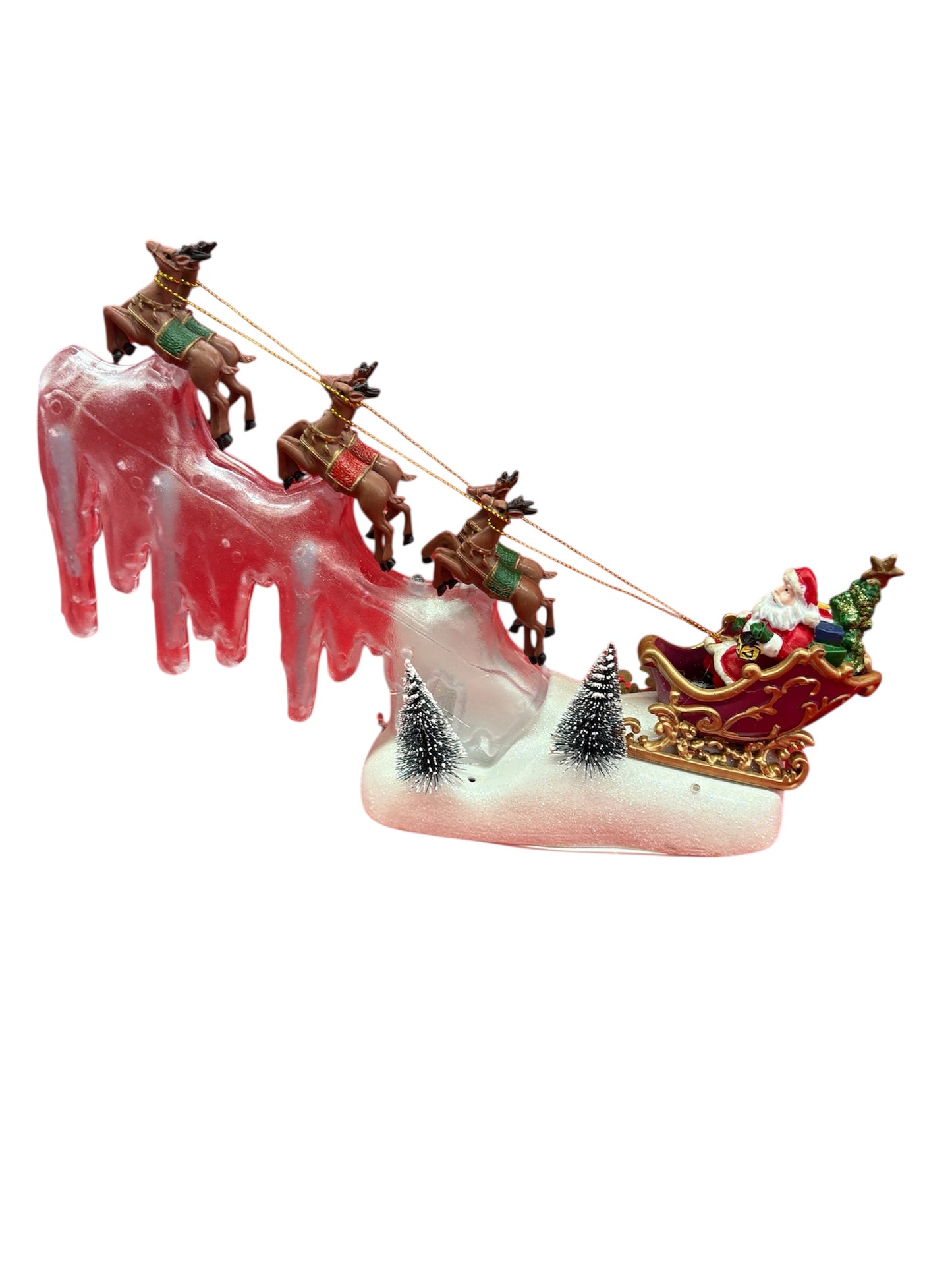 GIOSTRINA SLITTA BABBO NATALE CON RENNE MUSICA MOV E LED