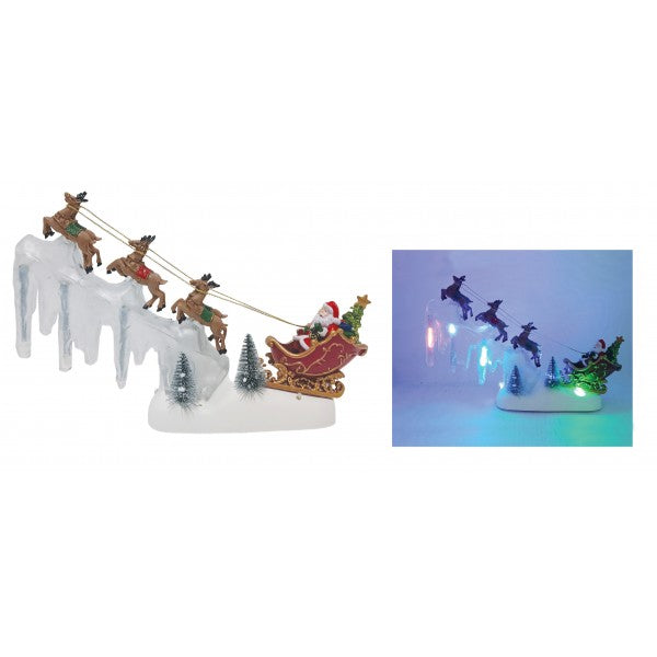 GIOSTRINA SLITTA BABBO NATALE CON RENNE MUSICA MOV E LED