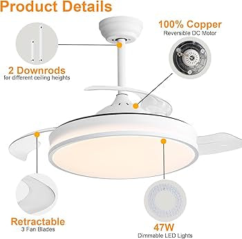 Ventilatore da soffitto con illuminazione, ventilatore da soffitto, silenzioso, con timer per ventilatore, lampada da soffitto con telecomando,