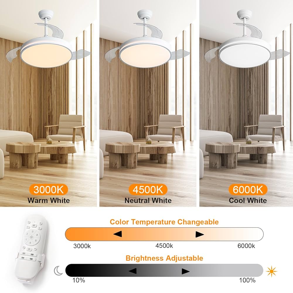 Ventilatore da soffitto con illuminazione, ventilatore da soffitto, silenzioso, con timer per ventilatore, lampada da soffitto con telecomando,