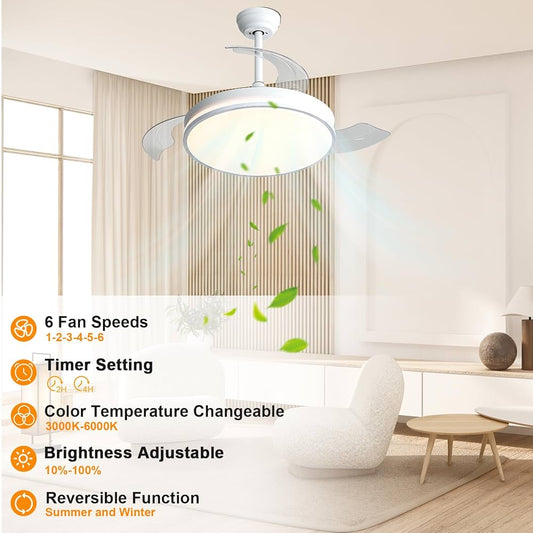 Ventilatore da soffitto con illuminazione, ventilatore da soffitto, silenzioso, con timer per ventilatore, lampada da soffitto con telecomando,