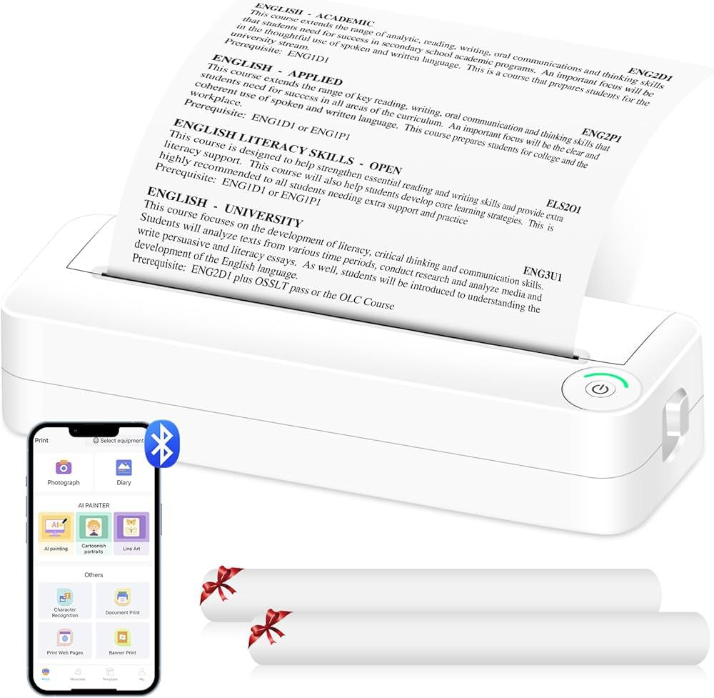 Stampante portatile,Stampante portatile per carta A4 Stampa termica Wireless BT Connect Compatibile con iOS e Android Supporto per stampante fotografica mobile