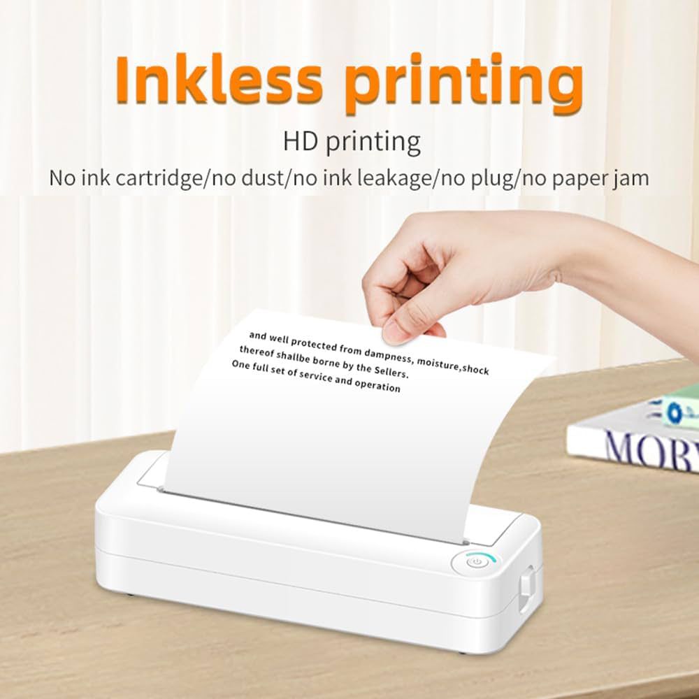Stampante portatile,Stampante portatile per carta A4 Stampa termica Wireless BT Connect Compatibile con iOS e Android Supporto per stampante fotografica mobile