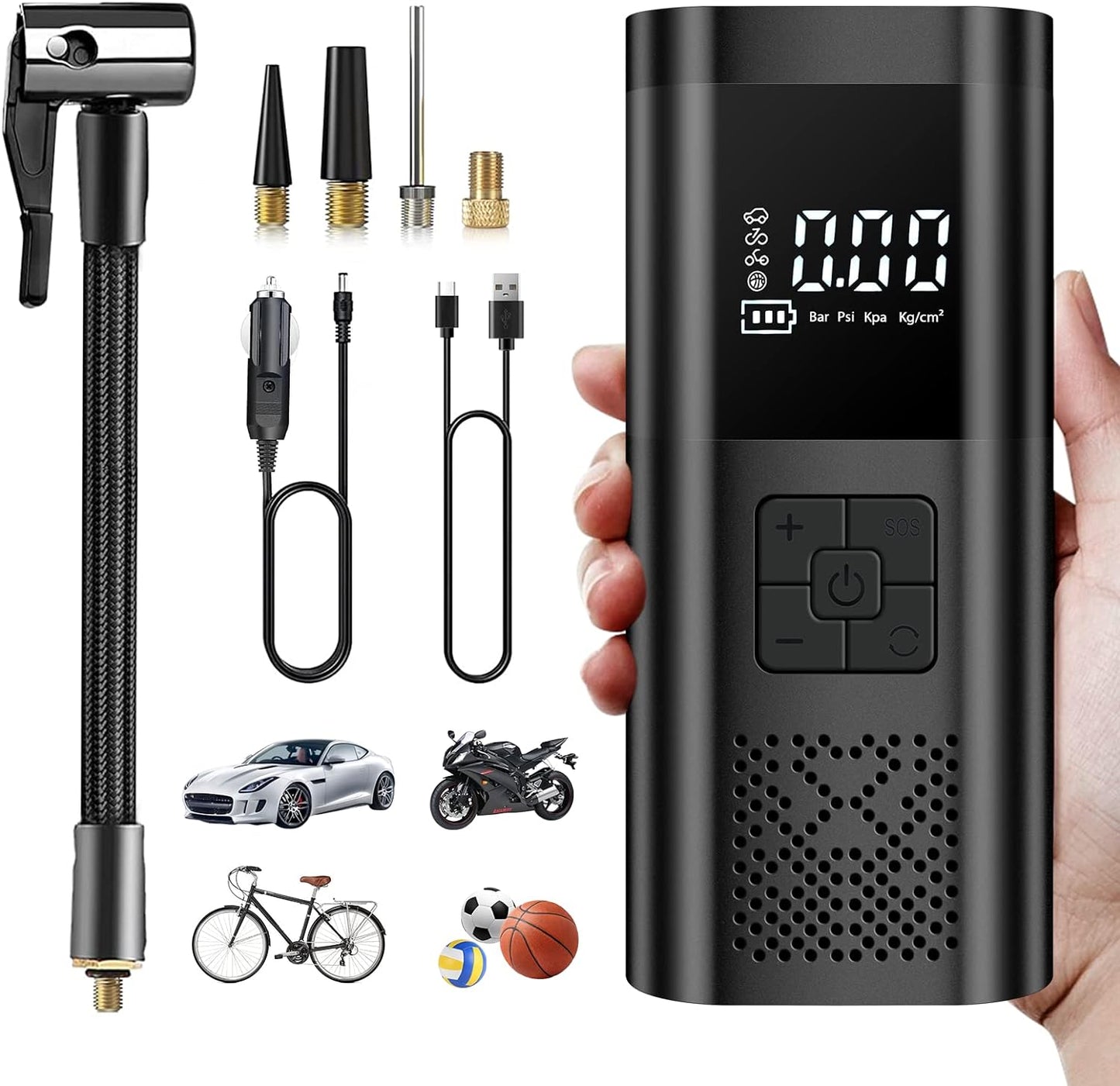 Compressore Aria Portatile, 6000mAh Mini Compressore a Batteria con Luce USB/LED, 150 PSI