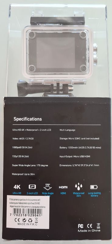 Fotocamera SPORTS 4K Ultra HD 12 MP impermeabile 30 m