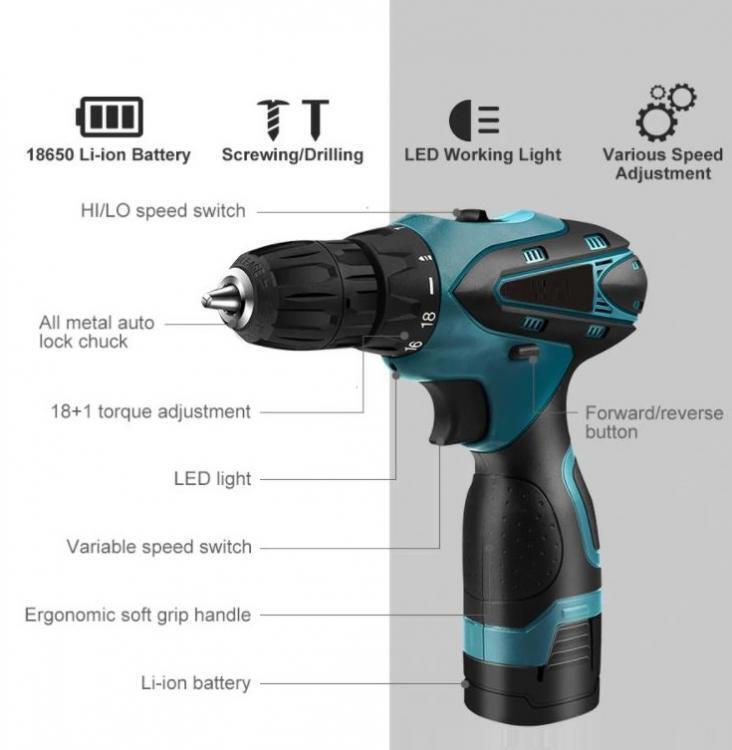 TRAPANO AVVITATORE A DOPPIA BATTERIA LITIO IN VALIGETTA 12V