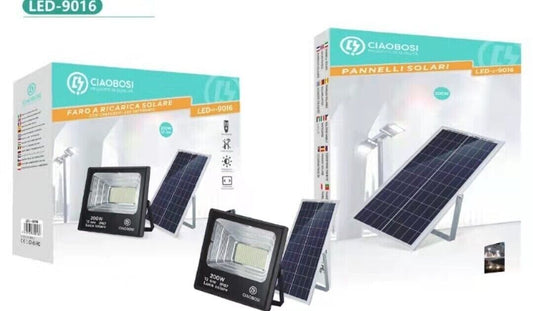 Faro Solare LED 200W Luce Fredda Faretto Esterno Controllo Remoto Telecomando